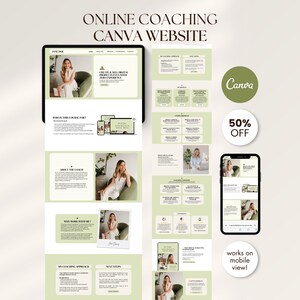 Grön Coach Canva-webbplatsmall Redigerbar landningssida Försäljningssida Onlinekurs Mentor Coachingprogram Tratt Försäljningstratt