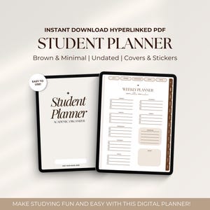 Undated Brown Digital Student Planner Academic Organizer GoodNotes College Planner Assignment Tracker Study Planner Academic Calendar