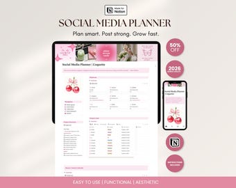 Ästhetische Social-Media-Planungsvorlage (Notion) für Content-Ersteller und Social-Media-Manager – Redaktionskalender für Marketing