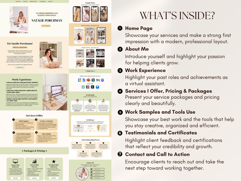 Green Virtual Assistant Portfolio Canva Website Template Canva ...