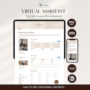 Virtual Assistant Notion Dashboard Template VA Client Management Work Planner WFH Productivity Freelance Notion Task Tracker Sheet