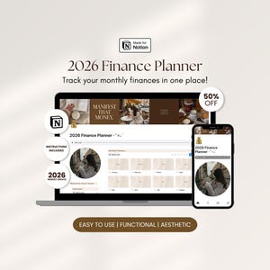 Finansplanerare 2026 Notion Dashboard-mall Allt-i-ett-planerare Notion Digital inkomstspårare Budgetplanerare ADHD Affärsplanerare