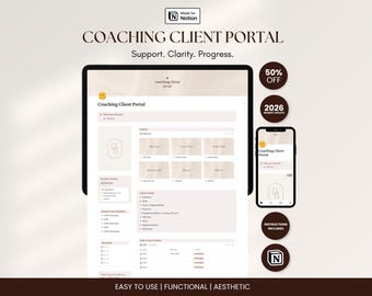 Modèle Notion : Portail client pour coachs et freelances, Tableau de bord d'intégration client, Organisateur de projets, Conception Notion pour les entreprises