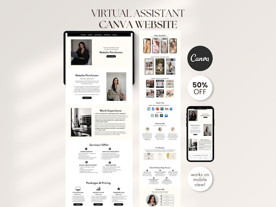 Minimal Virtual Assistant Portfolio Canva Website Template Canva Presentation Editable Portfolio Website Done For You VA Landing Page