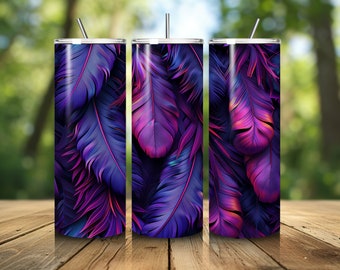 Violet Feather Vibrant 3D Design Small Tumbler 20 oz - Färgglad isolerad resemugg Perfekt för vätskeintag på språng, unik presentidé