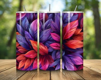Violet Feather Vibrant 3D Design Small Tumbler 20 oz - Färgglad isolerad resemugg Perfekt för vätskeintag på språng, unik presentidé