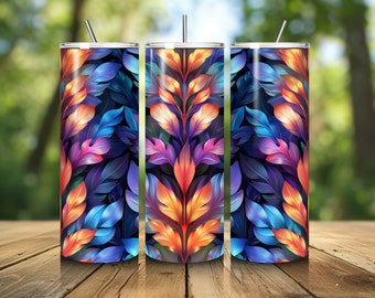 Flerfärgad fjäderfärgad smal tumbler med vibrerande 3D-design, 20 oz - Färgglad isolerad resemugg, perfekt för vätskeintag på språng, unik presentidé