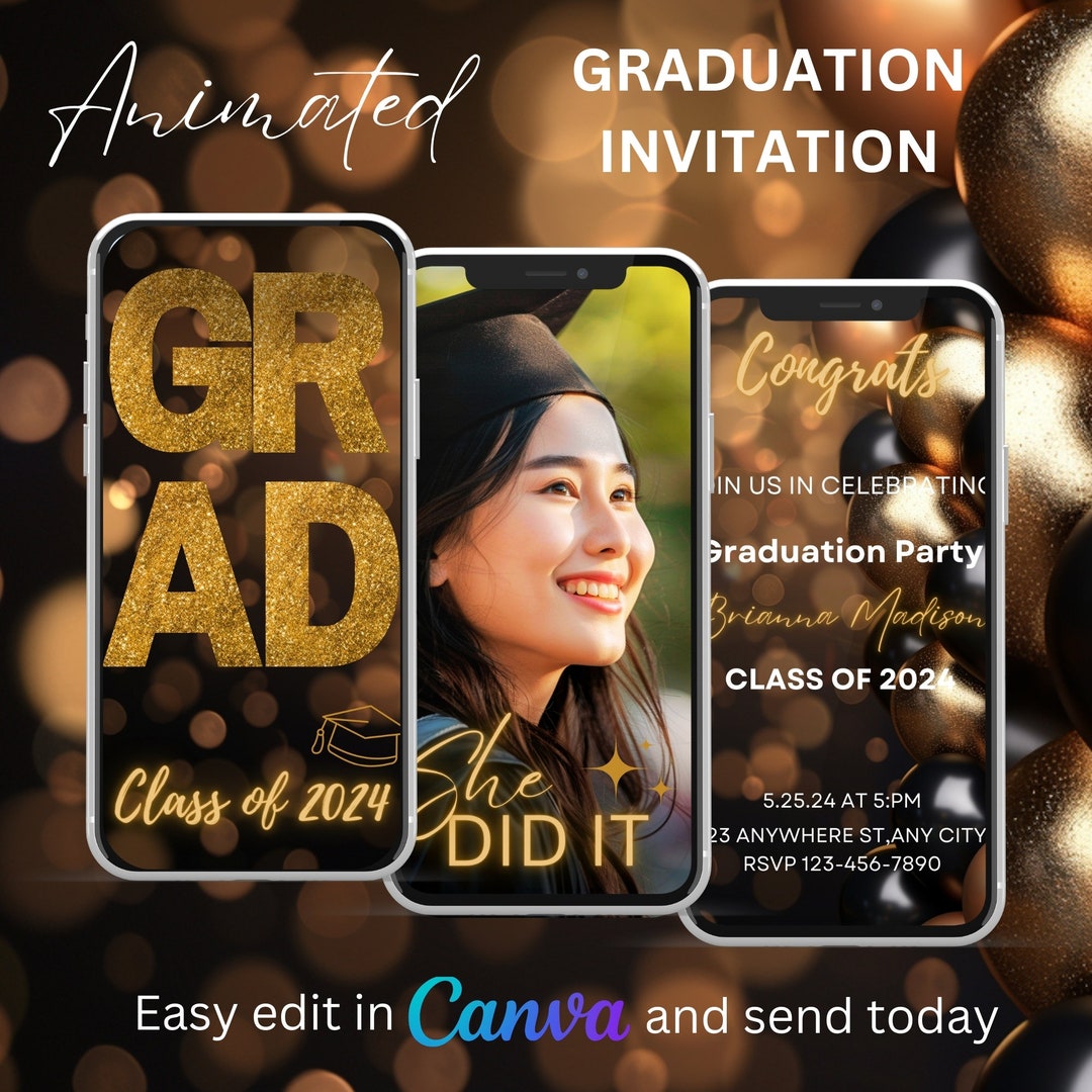 Gold Graduation Invitation Template class of 2024 canva Invitation Gold Graduation Invitation Template class of 2024 canva Invitation