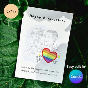 Happy Anniversary Card For Him, Gay Couple, Personalised LGBTQ Card, Canva Editable Template, Editable Printable Card,Create Your Own Card