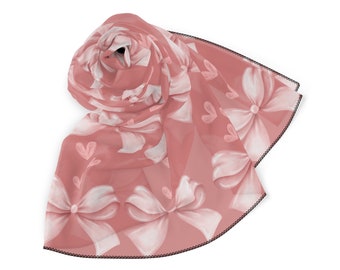 Head Scarf with Pink Bows Lightweight Scarf Sheer for Summer Accessories Mauve Hearts