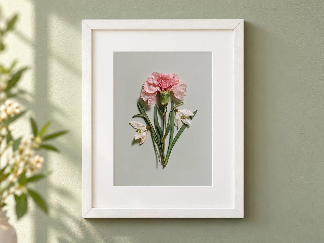 January Birth Flower Print, Pressed Carnation and Snowdrop Botanical ...