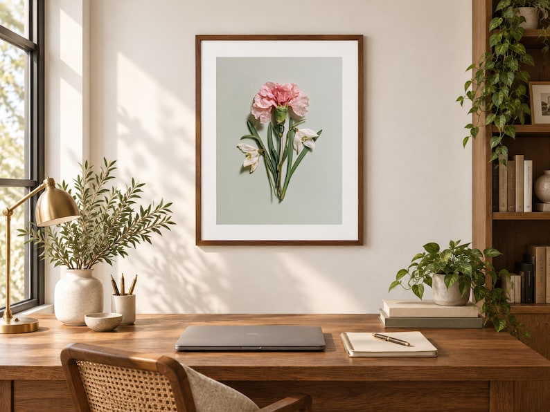 January Birth Flower Print, Pressed Carnation and Snowdrop Botanical ...