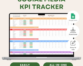 Informe de análisis de redes sociales - Seguimiento mensual de KPI con panel - Plantilla de hoja de cálculo de Google para su pequeña empresa