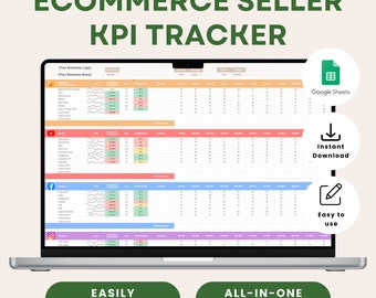 Rastreador de KPI de vendedor de comercio electrónico - Plantilla de medio social de Google Sheets para asistente virtual - Herramienta empresarial para seguimiento de métricas de Instagram