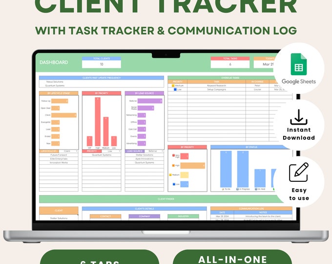 Client & Task Tracker Business Planner Spreadsheet | Communication Log ...