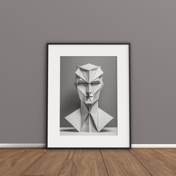 Origami Iron Man Paper Bust, Heroic Sculpture Art, Geometric Superhero Design, Avant-Garde Wall Decor, Digital Print for Marvel Fans