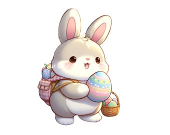 Simpatico coniglietto di Pasqua PNG - DOWNLOAD immediato - simpatico coniglietto di Pasqua uova vacanza coniglietto di Pasqua regalando bambino uovo di cioccolato tenendo cesto