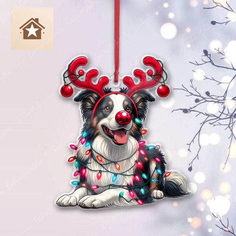 Cute Border Collie Christmas Light Ornament, Unique Christmas Decor
