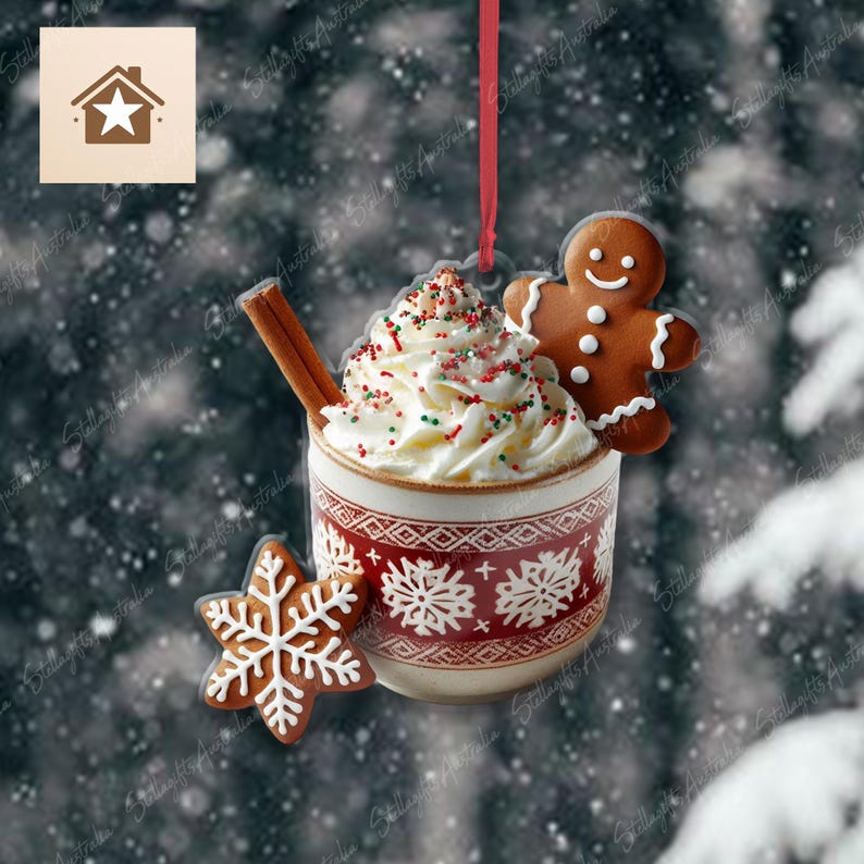 Christmas Tea Cup & Gingerbread Ornament Ornament, Xmas Tree Decor