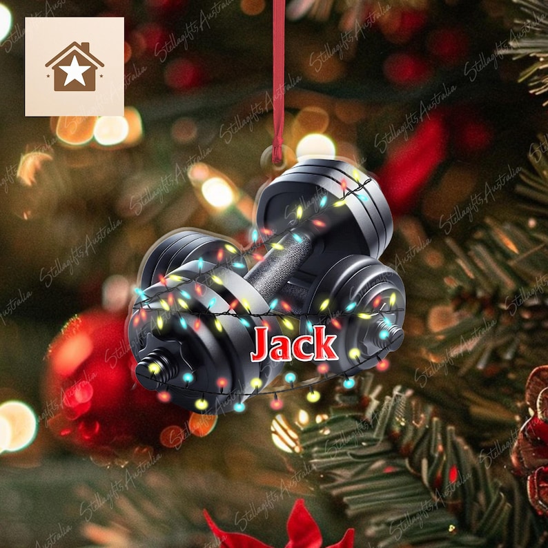 Personalized Dumbell Ornament 2024, FLAT 2D Ornament, Weight Lifting