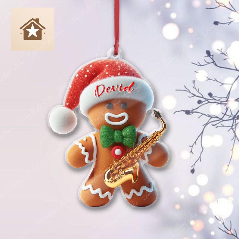 Personalized Gingerbread Saxophonist Ornament, Unique Christmas Decor