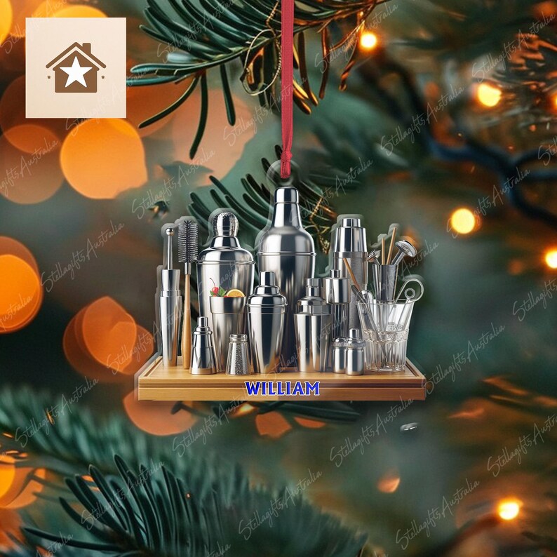 Personalized Cocktail Shaker Set Ornament, Bartender Ornament