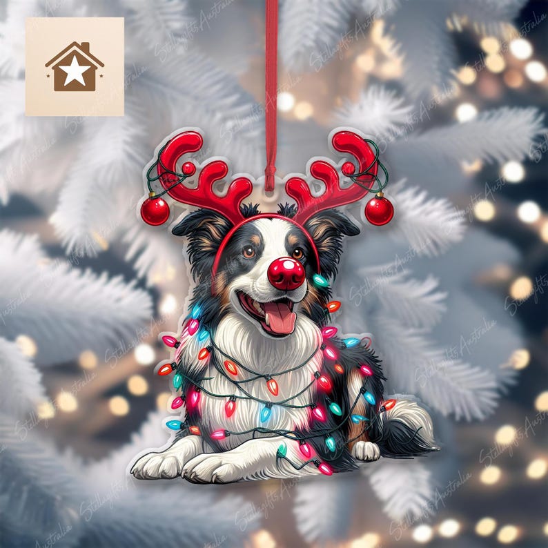 Cute Border Collie Christmas Light Ornament, Unique Christmas Decor, Border Collie Lover Gift