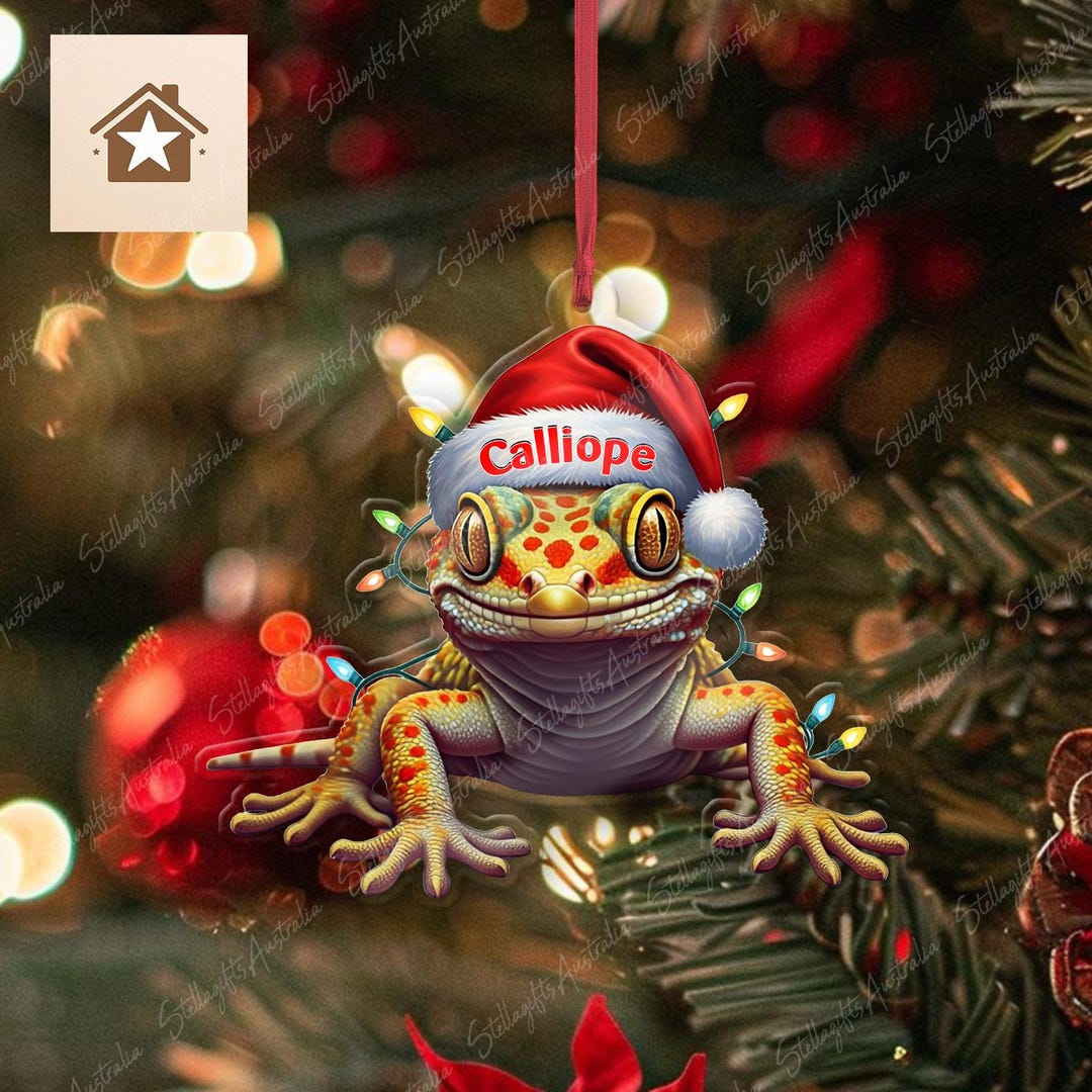 Personalized Gecko Christmas Ornament, Flat 2D Gecko Ornament