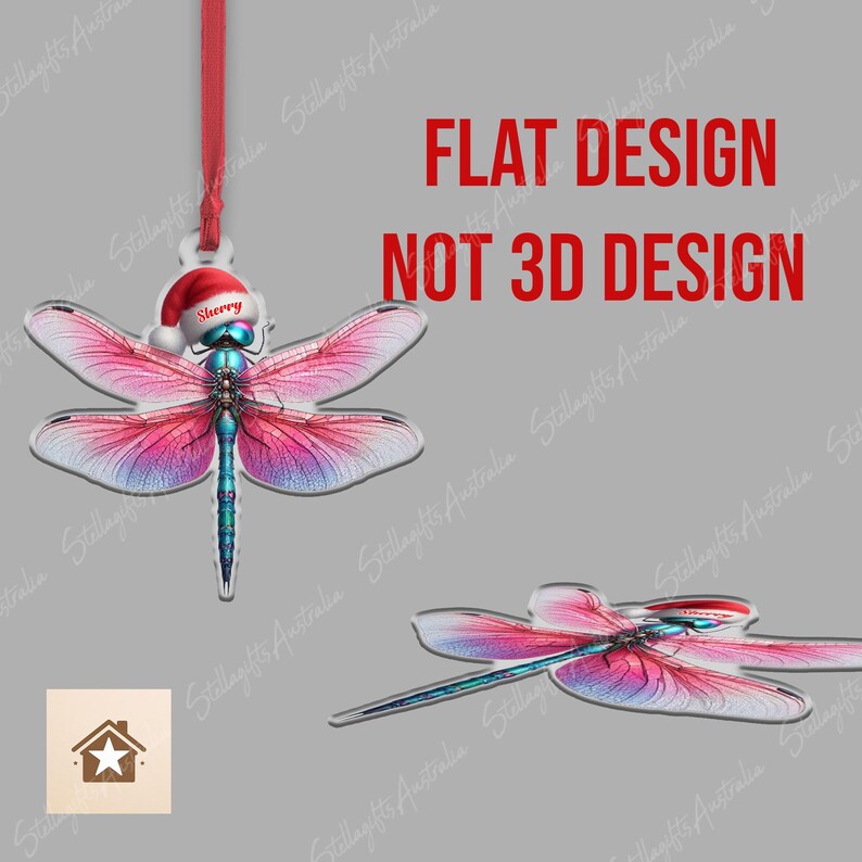 Personalized Dragonfly Christmas Ornament, Flat 2D Ornament, Dragonfly