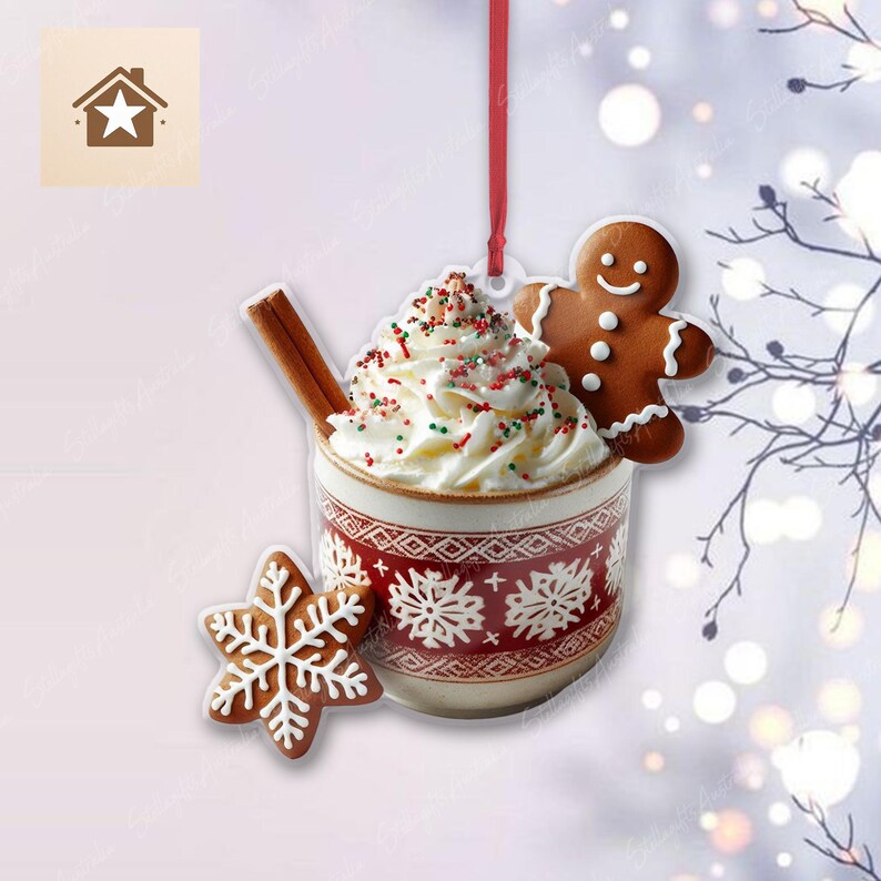 Christmas Tea Cup & Gingerbread Ornament Ornament, Xmas Tree Decor