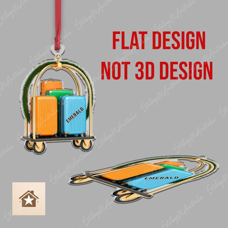 Custom Name Luggage Christmas Ornament, Flat 2D Bellman Ornament