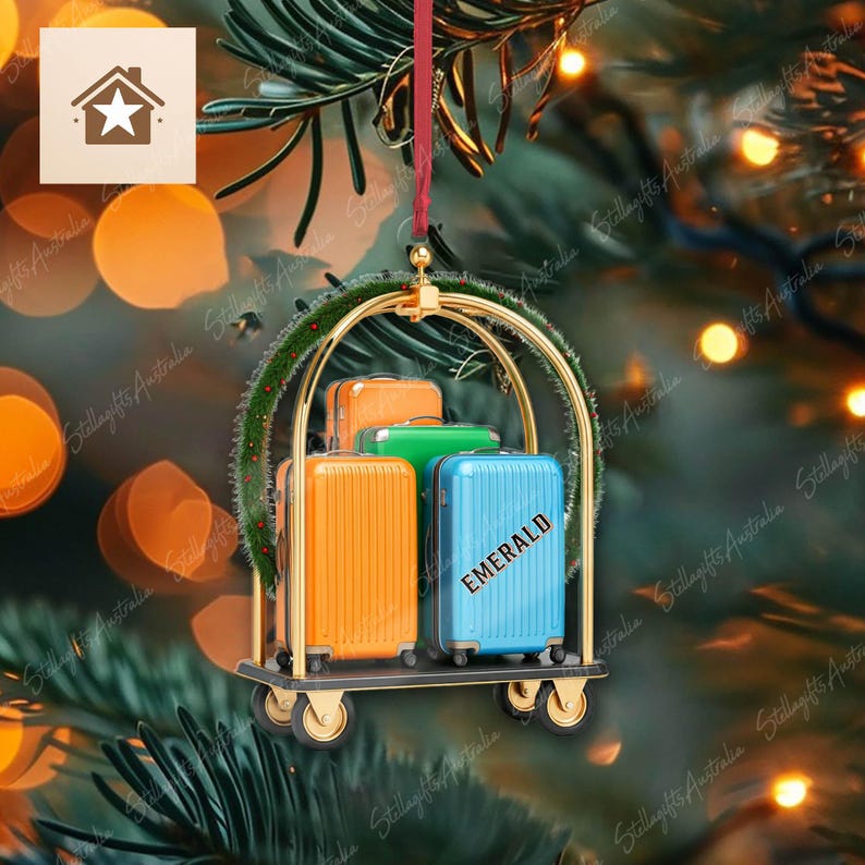 Custom Name Luggage Christmas Ornament, Flat 2D Bellman Ornament