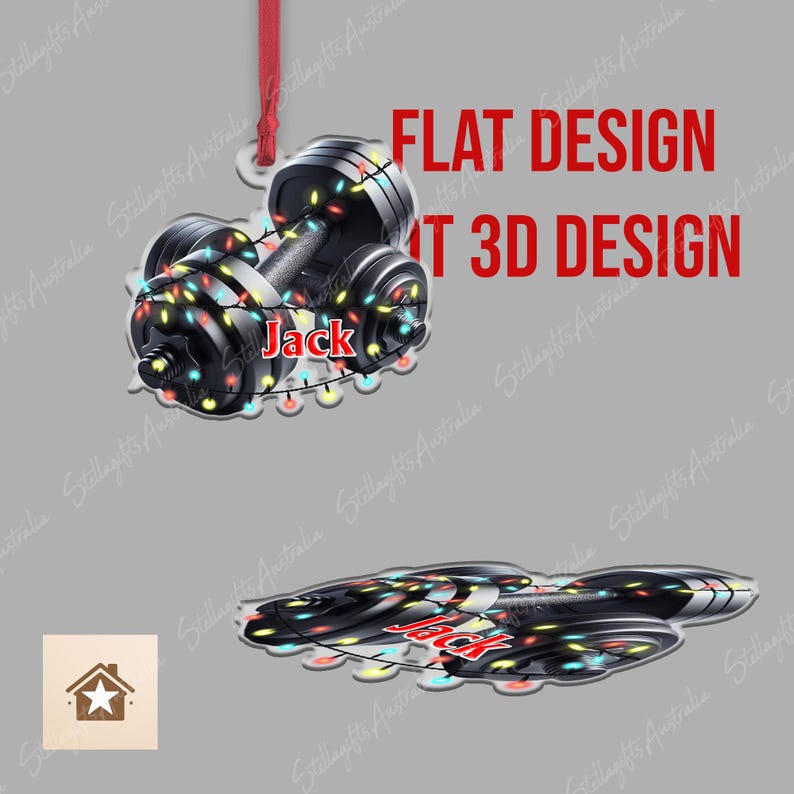 Personalized Dumbell Ornament 2024, FLAT 2D Ornament, Weight Lifting