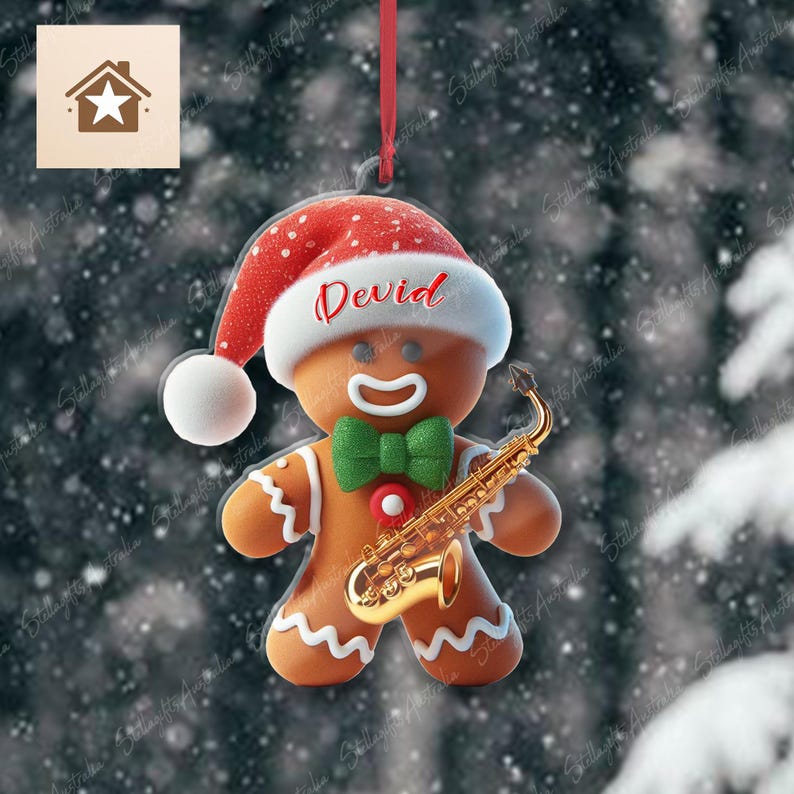 Personalized Gingerbread Saxophonist Ornament, Unique Christmas Decor