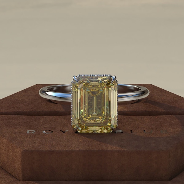 2 Carat Emerald Cut Yellow Diamond Ring Emerald Engagement Ring Yellow Emerald Ring Gold Emerald Lab Diamond Engagement Ring Solitaire Rings