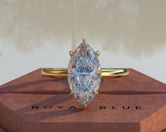 2 Carat E-VVS Diamond Ring Marquise Cut Engagement Ring CVD Diamond Ring Marquise Cut Solitaire Ring Hidden Halo Bridal Ring - Certified