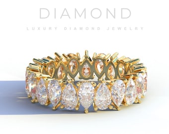 8 TCW Marquise Cut Lab Grown Diamond Full Eternity Band, 14K Gold Large Marquise Wedding Band, Statement Anniversary Ring, Lab Diamond Band