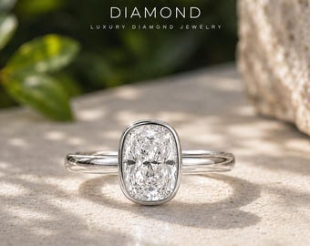 4 CT Elongated Cushion Cut Lab Grown Diamond Engagement Ring 14K Yellow Gold Bezel Wedding Diamond Ring Certified Lab Grown Diamond Ring