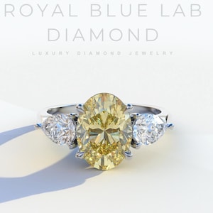 Anello con diamanti ovali e a pera da 2 ct, anello con diamanti gialli, anello nuziale in oro 14K e 18K, anello con 3 diamanti, anello con diamanti a pera coltivati in laboratorio