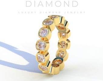 7.65CTW Cushion Cut Lab Grown Diamond Eternity Band: 14K Gold Wedding Ring