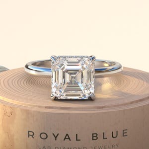 3 Carat Diamond Ring Asscher cut Lab Diamond Ring Hidden Halo Engagement Ring Lab Grown Diamond Ring in White Gold, Rose Gold & Yellow Gold