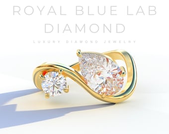 Toi et Moi Lab Diamond Engagement Ring: Pear & Round, 2 Carat