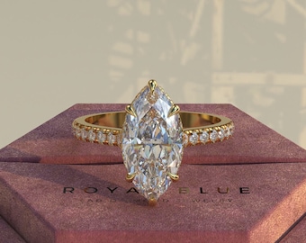 4 Ct Marquise Cut Diamond Ring Halo & Pave Set Lab Diamond Engagement Ring F VVS Diamond Wedding Ring in Gold - IGI Certified Diamond Ring