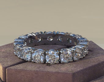 6TCW Round Cut Lab Diamond Wedding Band, 14KT Solid Gold Engagement Ring, Unique Full Eternity Diamond Band Special Gift Ring For Her