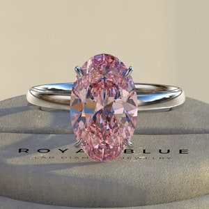 3 karaat ovaal geslepen mooie levendige roze diamanten trouwring, ovaal geslepen roze laboratoriumdiamanten verlovingsring roze gekleurde diamanten ring beloftering
