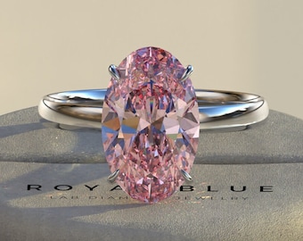 3 Carat Oval Cut Fancy Vivid Pink Diamond Wedding Ring, Oval Cut Pink Lab Diamond Engagement Ring Pink Colored Diamond Ring Promise Ring