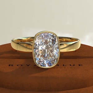 3.50 CT Elongated Cushion Cut Lab Grown Diamond Engagement Ring 14K Yellow Gold Bezel Wedding Diamond Ring Certified Lab Grown Diamond Ring