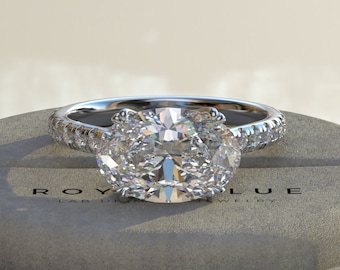 3 Carat E Color VVS2 Clarity IGI Certified Oval Cut Lab Grown Trendy east west oval lab diamond ring Engagement Ring 14k White Gold
