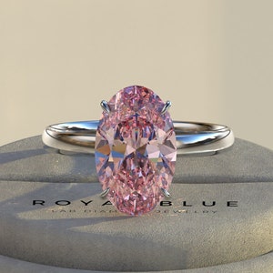 3 Carat Oval Cut Fancy Vivid Pink Diamond Wedding Ring, Oval Cut Pink Lab Diamond Engagement Ring Pink Colored Diamond Ring Promise Ring