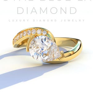 1.50 Carta Lab diamond Pear Engagement Ring, Pear Cut lab grown Diamond Wedding Ring, Curved Diamond Ring, Anniversary Ring, Promise Ring